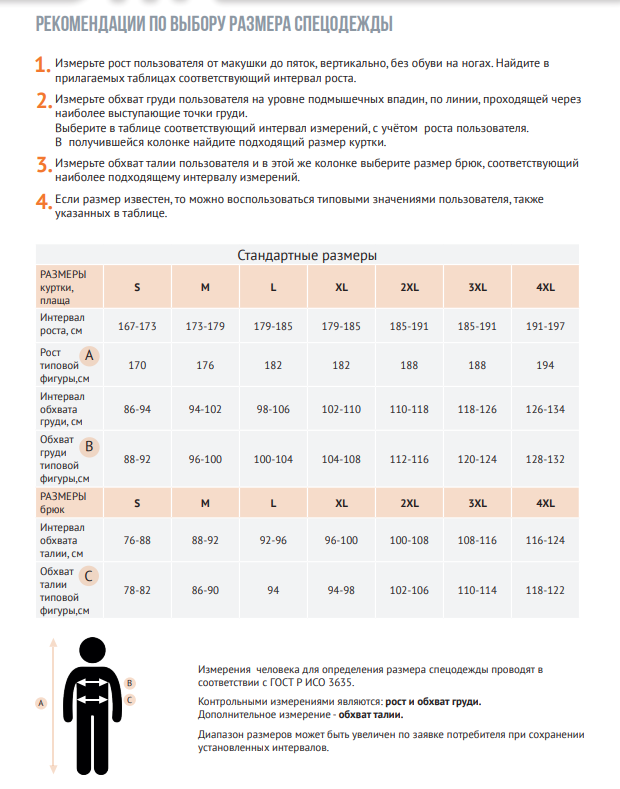 определить размер костюма